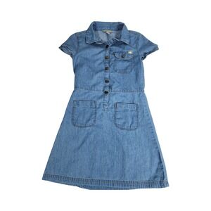 Lucky Brand Kids Girls Blue Denim Shirt Dress Short Sleeve Button Down Size 7